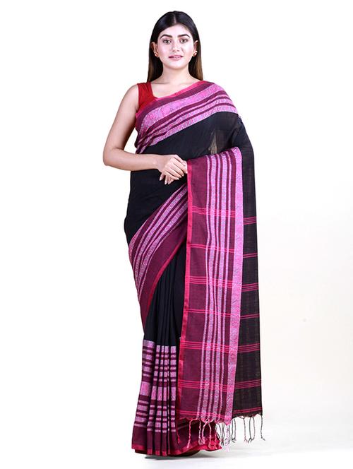 solid jamdani saree with blouse - 18308464 - Very Small Image - 1