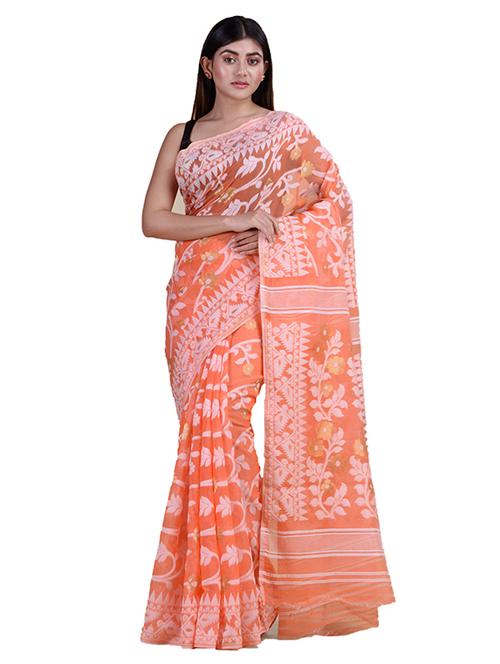 women's solid with work orange colored saree - 18308474 - Very Small Image - 1