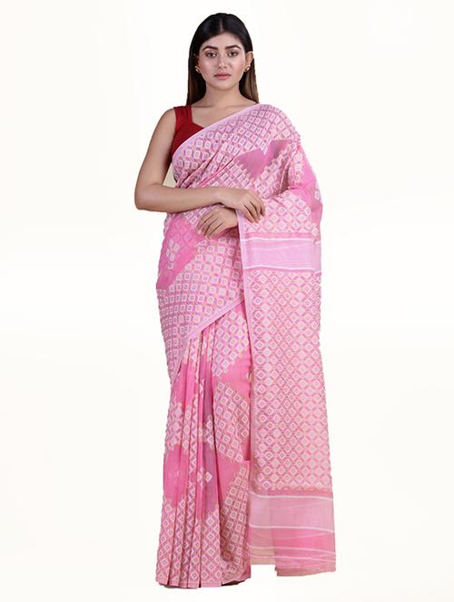 solid jamdani saree - 18308514 - Very Small Image - 1