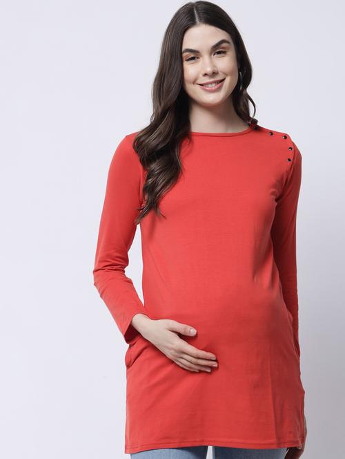 round neck solid maternity wear top  - 18309235 - Very Small Image - 1