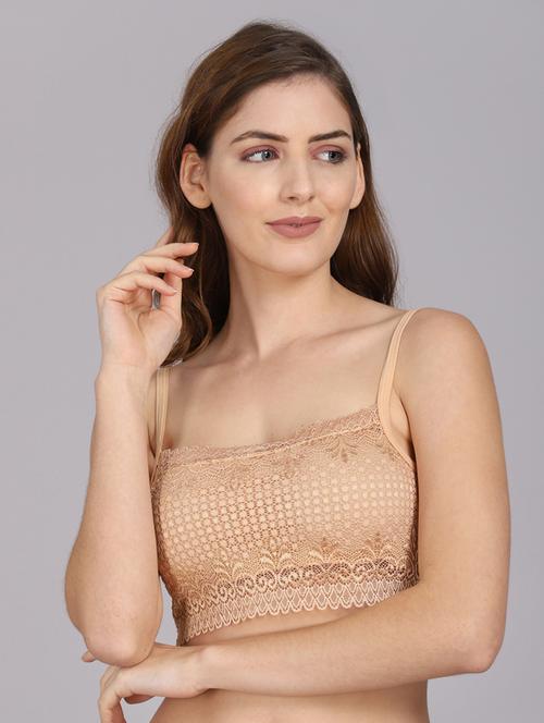 beige solid bralette bra - 18310058 - Very Small Image - 1
