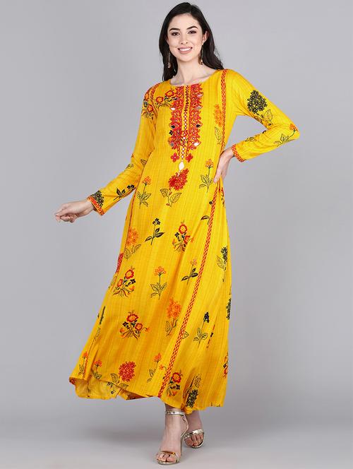 yellow rayon anarkali ethnic dress - 18310189 - Very Small Image - 1