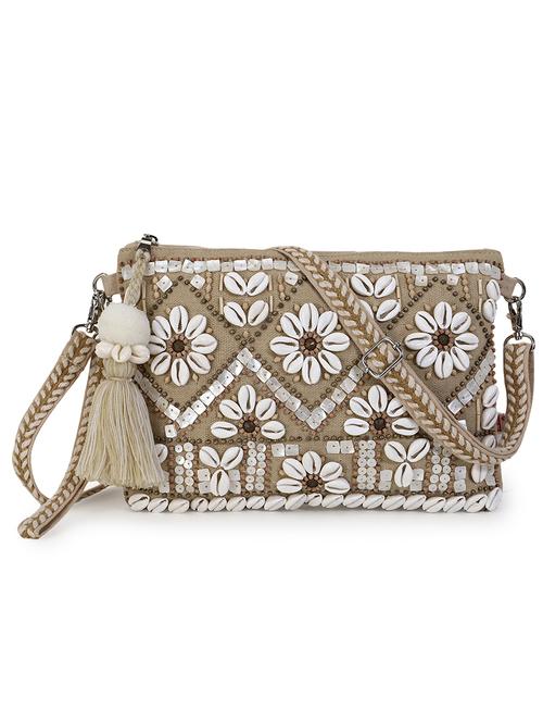 Beige Embellished Regular Sling Bag - 18310279 - Very Small Image - 1