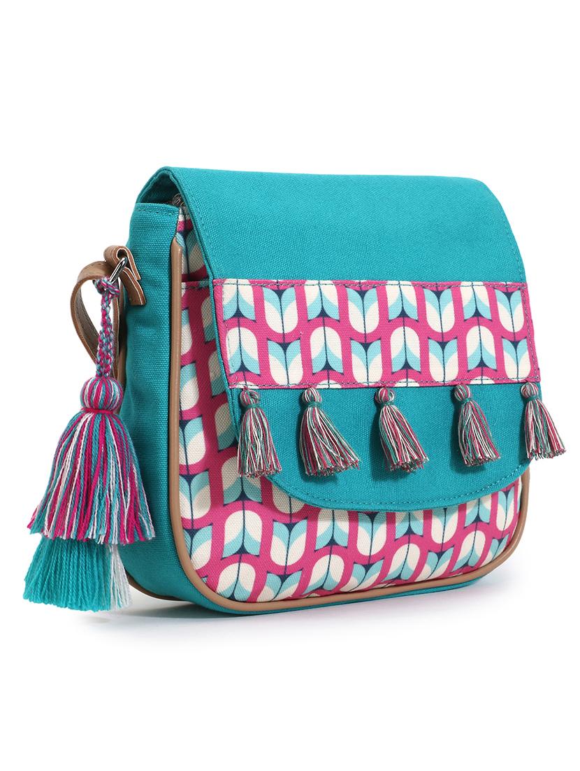 sea green printed tassel detailed sling bag - 18310285 - Standard Image - 3