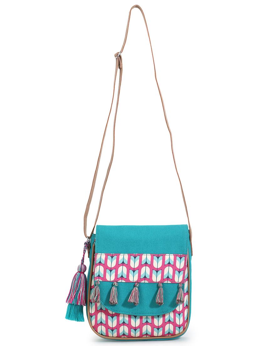 sea green printed tassel detailed sling bag - 18310285 - Standard Image - 5