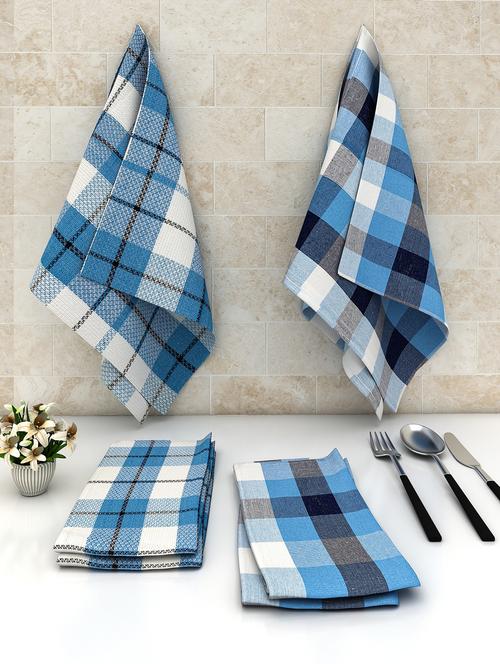 athom living blue checks cotton multipurpose kitchen towel/cleaning cloth 30x55cm pack of 6 - 18311501 - Very Small Image - 1