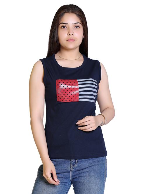 women's chest print round neck t-shirt - 18311980 - Very Small Image - 1