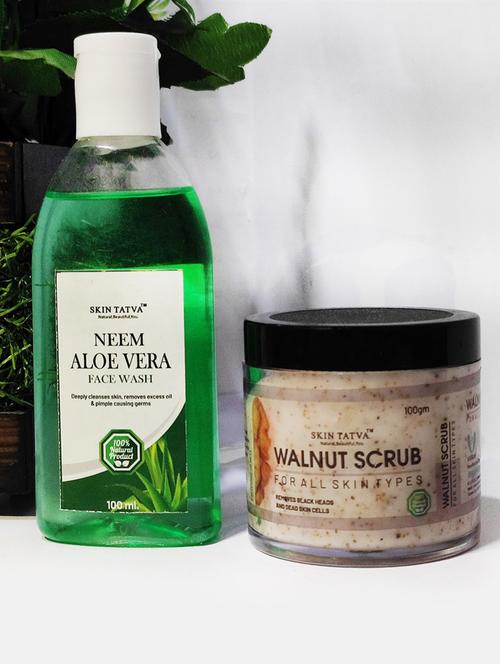 skintatva aloe vera neem face wash and walnut scrub combo - 18312102 - Very Small Image - 1