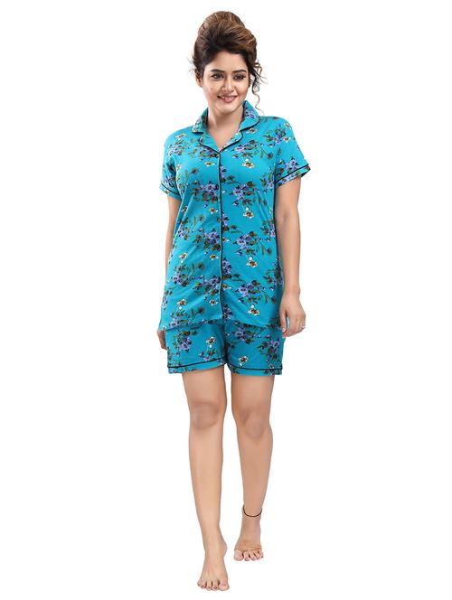 shirt collar printed nightwear shorts set  - 18312112 - Very Small Image - 1