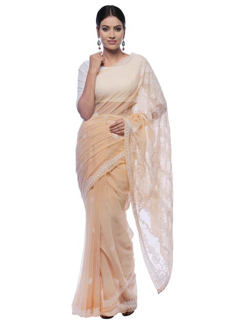 beige georgette saree with blouse - 18312251 - Very Small Image - 1