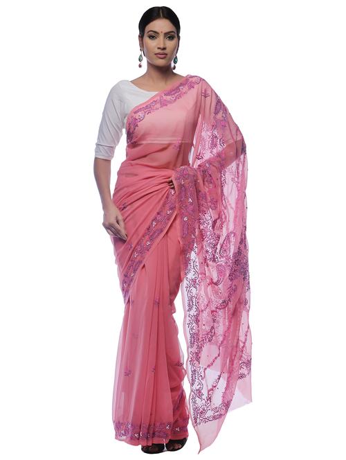 pink georgette saree with blouse - 18312291 - Very Small Image - 1
