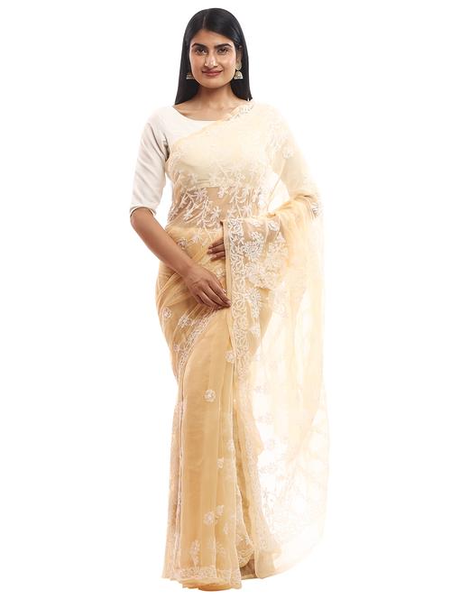 beige georgette saree with blouse - 18312331 - Very Small Image - 1