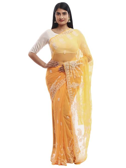 orange georgette saree with blouse - 18312332 - Very Small Image - 1