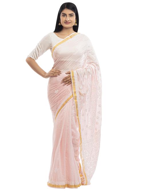 rosewater chikankari saree with blouse - 18312334 - Very Small Image - 1