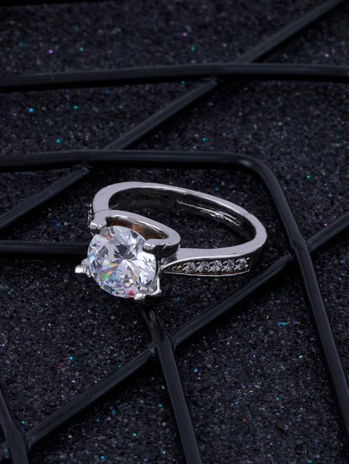 round dimond adjustable designer silver finger ring - 18312740 - Very Small Image - 1