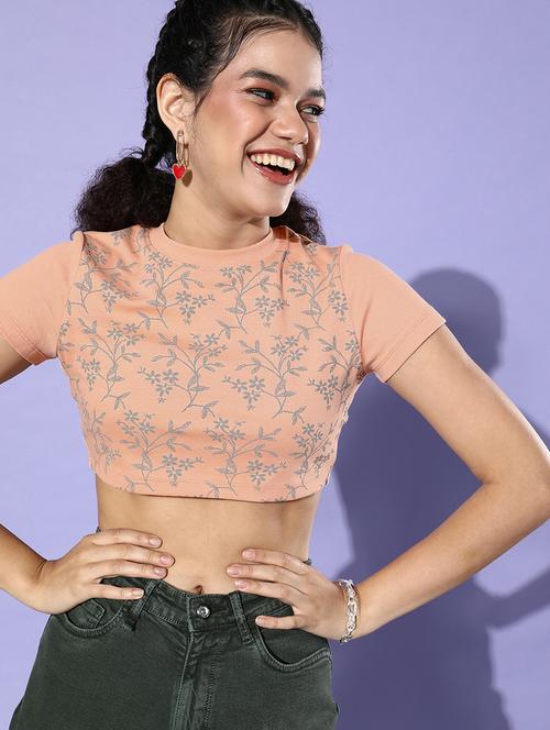 round neck printed crop tee - 18312974 - Very Small Image - 1