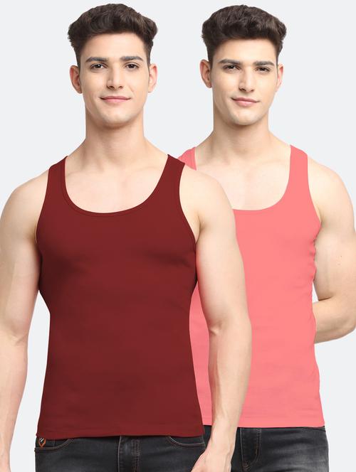 set of 2 solid cotton vest - 18313286 - Very Small Image - 1
