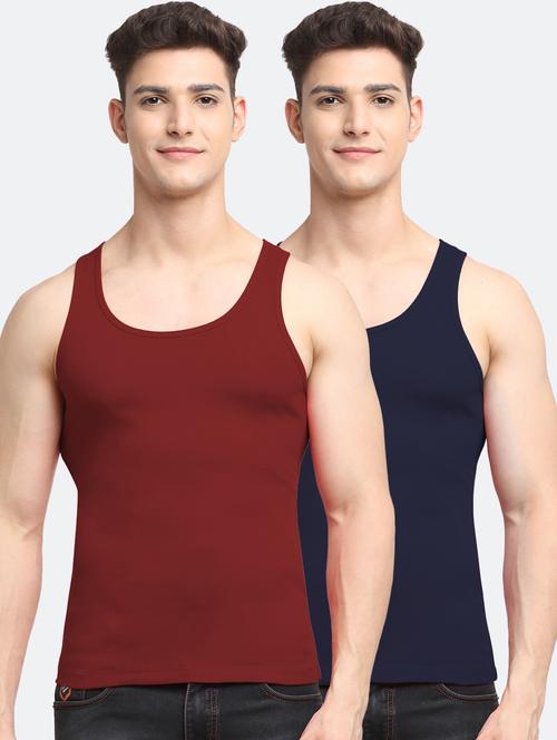 set of 2 solid cotton vest - 18313287 - Very Small Image - 1