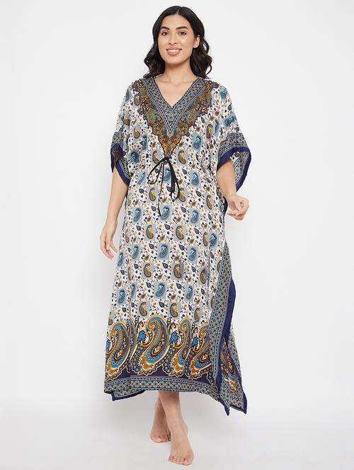 v-neck printed kaftan dress - 18313493 - Very Small Image - 1