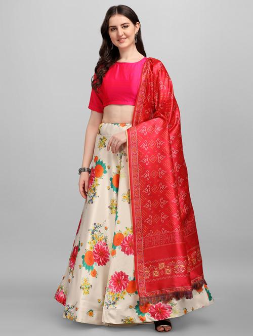 beige printed flared lehenga - 18313929 - Very Small Image - 1