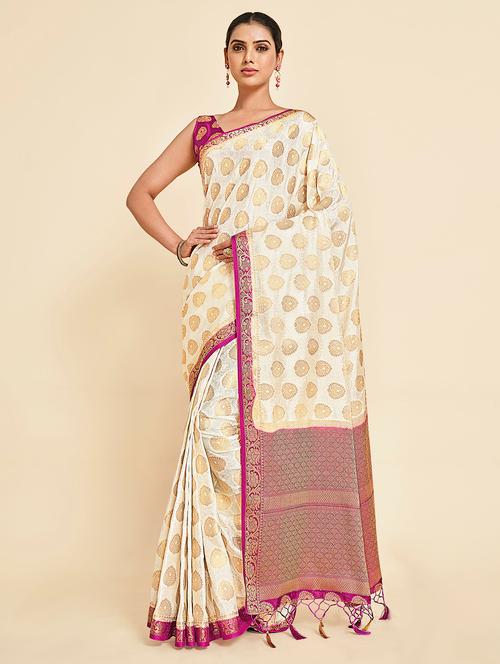 women's self design white colored saree with blouse - 18314234 - Very Small Image - 1