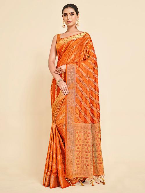 women's leheriya orange colored saree with blouse - 18314241 - Very Small Image - 1
