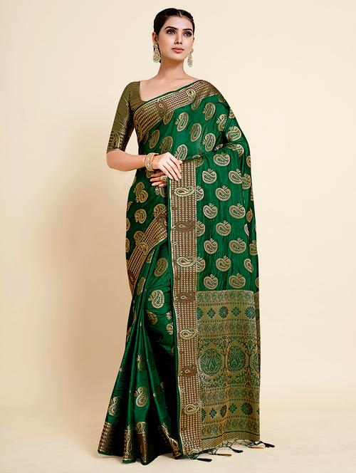 women's paisley green colored saree with blouse - 18314263 - Very Small Image - 1