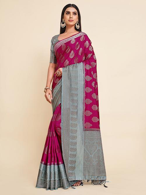 women's self design magenta colored saree with blouse - 18314275 - Very Small Image - 1