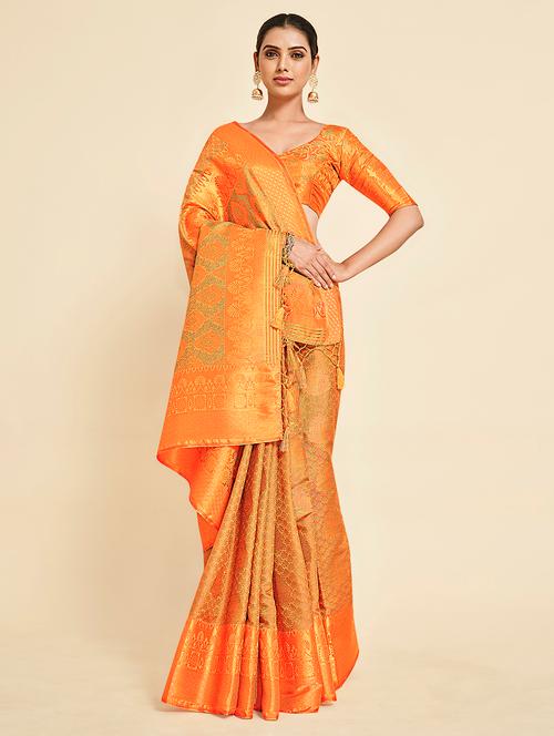 women's floral mustard colored saree with blouse - 18314369 - Very Small Image - 1