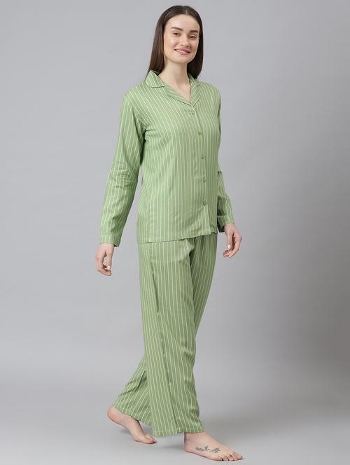 shirt collar printed nightwear pajama set  - 18314731 - Very Small Image - 1