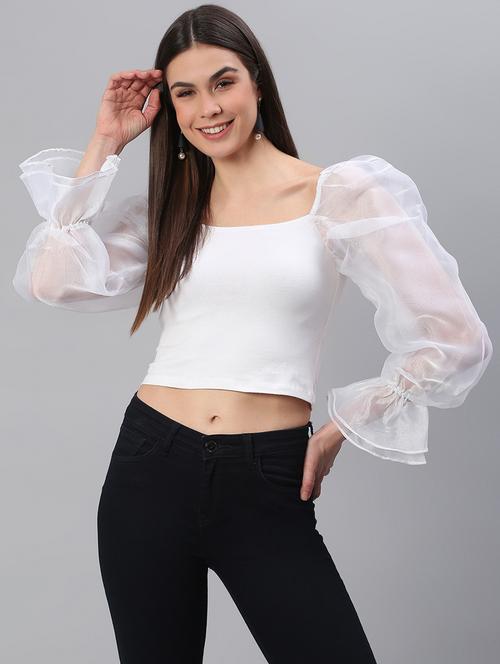 long sleeve solid crop top - 18314746 - Very Small Image - 1