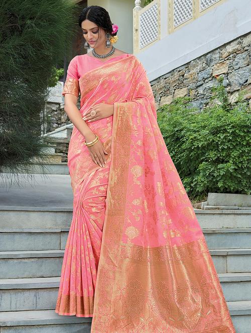 pink linen saree - 18315343 - Very Small Image - 1