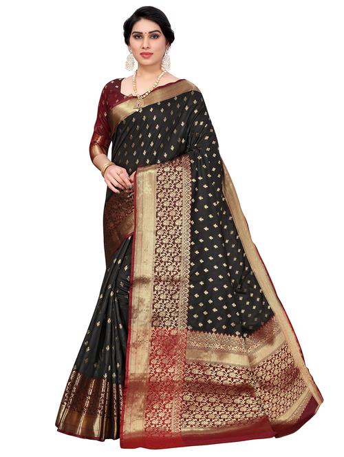 black cotton kanjivaram saree with blouse - 18315791 - Very Small Image - 1