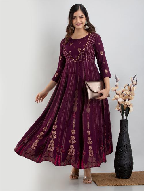 purple printed anarkali kurta - 18316224 - Very Small Image - 1