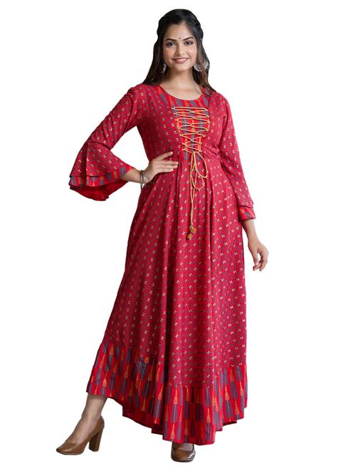 red printed anarkali kurta - 18316226 - Very Small Image - 1