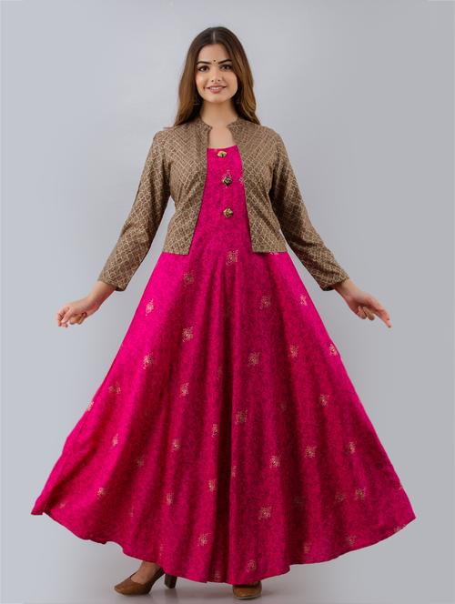 pink printed anarkali kurta - 18316227 - Very Small Image - 1