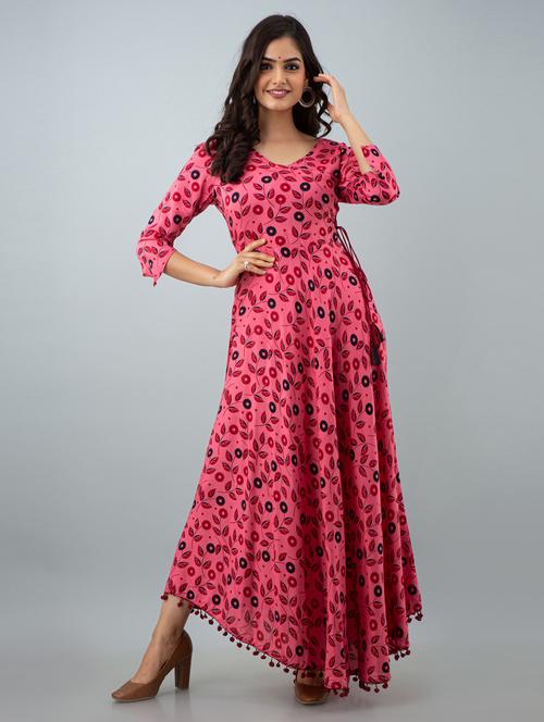 pink printed flared kurta - 18316229 - Very Small Image - 1