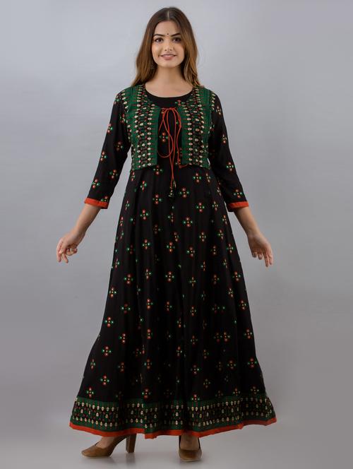 black printed flared kurta - 18316231 - Very Small Image - 1