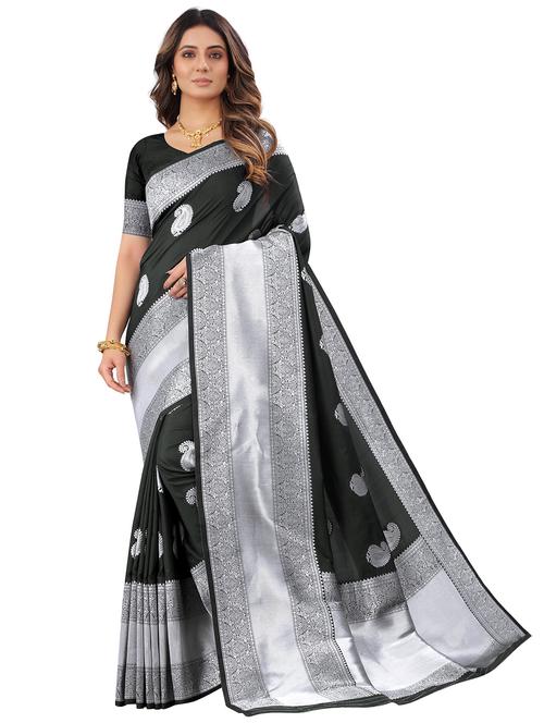 black silk blend saree with blouse - 18316376 - Very Small Image - 1