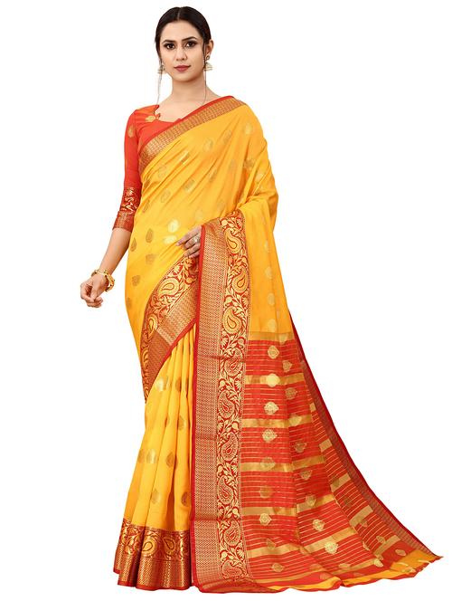 yellow cotton blend saree - 18316434 - Very Small Image - 1