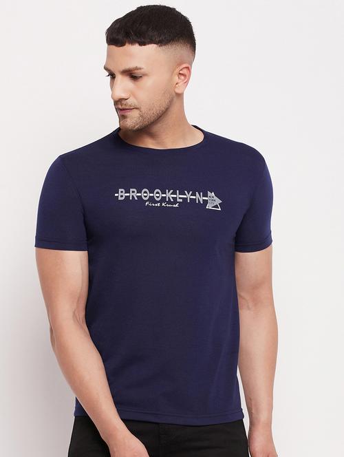 navy blue chest print t-shirt - 18316475 - Very Small Image - 1