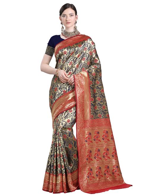 jacquard work woven saree  with blouse - 18316519 - Very Small Image - 1