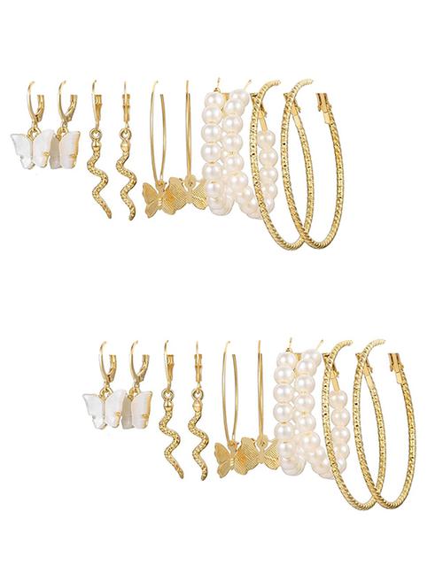 combo of 10 pair enamelled gold plated pearl hoop, drop, hoop and studs earrings - 18316861 - Very Small Image - 1