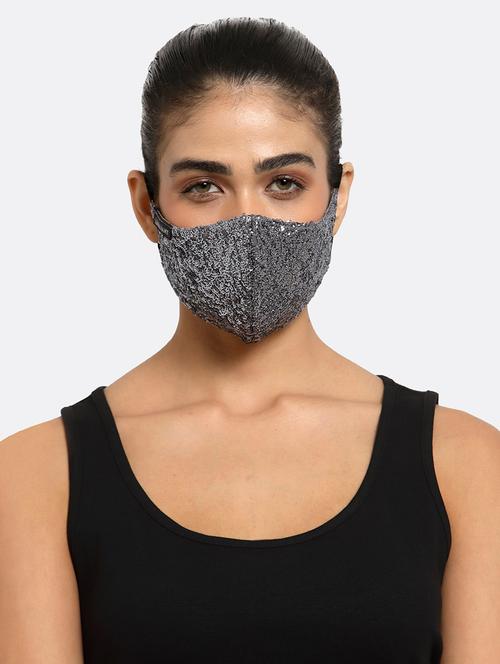 black & silver sequinned polycotton designer mask - 18317494 - Very Small Image - 1