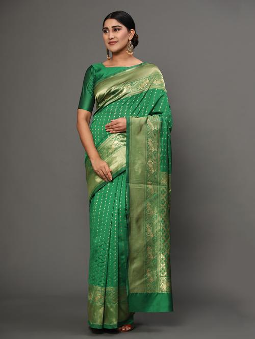 green art silk banarasi saree with blouse - 18317584 - Very Small Image - 1