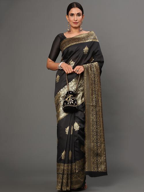 black art silk banarasi saree with blouse - 18317586 - Very Small Image - 1