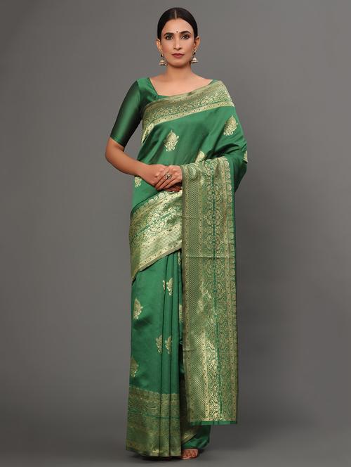 green art silk banarasi saree with blouse - 18317587 - Very Small Image - 1