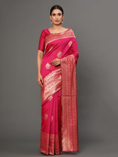 pink art silk banarasi saree with blouse - 18317590 - Very Small Image - 1