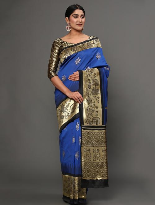 blue art silk banarasi saree - 18317609 - Very Small Image - 1