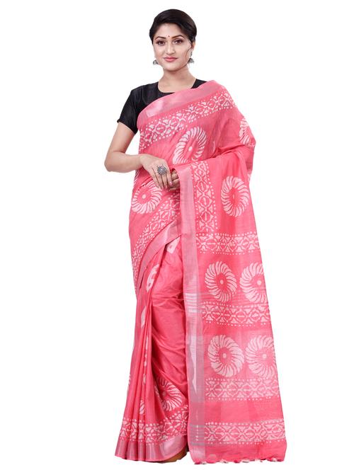 pink linen printed saree with blouse - 18318785 - Very Small Image - 1